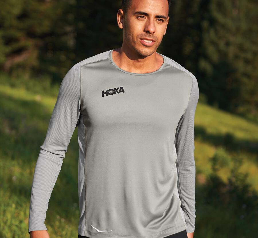 Hoka One One Top Erkek Gri - Performance Long Sleeve - MT3529706